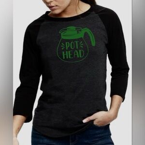 NWT Pot Head Women’s 3/4 Sleeve Raglan XS, M Cannabis / Weed